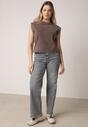Brązowy Bawełniany Top z Efektem Sprania Belatia