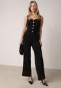 Czarny Dzianinowy Komplet z Wiskozą Spodnie i Bluzka na Ramiączkach Merissani