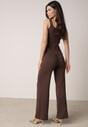 Brązowy Dzianinowy Komplet z Wiskozą Spodnie i Bluzka na Ramiączkach Merissani