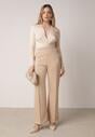 Beżowe Eleganckie Spodnie z Bawełny i Wiskozy w Kant Valelia