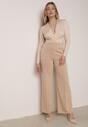 Beżowe Eleganckie Spodnie z Bawełny i Wiskozy w Kant Valelia