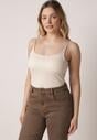 Beżowy Wiskozowy Top z Podwójnymi Ramiączkami Hendrea