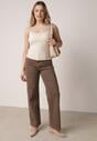 Beżowy Wiskozowy Top z Podwójnymi Ramiączkami Hendrea
