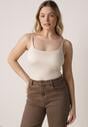 Beżowy Wiskozowy Top z Podwójnymi Ramiączkami Hendrea