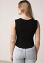 Czarny Dopasowany Top Bez Rękawów z Wiskozy z Kwadratowym Dekoltem Madu