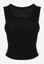 Czarny Dopasowany Top Bez Rękawów z Wiskozy z Kwadratowym Dekoltem Madu