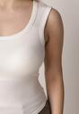Biały Dopasowany Top Bez Rękawów z Wiskozy z Kwadratowym Dekoltem Madu