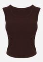 Brązowy Dopasowany Top Bez Rękawów z Wiskozy z Kwadratowym Dekoltem Madu