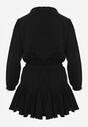 Czarna Rozkloszowana Sukienka z Wiskozą Zdobiona Falbanami i Wiązaniem Lerienatia