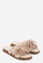 Beżowe Klapki w Stylu Boho Zdobione Frędzlami Stavania
