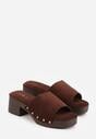 Brązowe Klapki Drewniaki na Słupku Zdobione Nitami Hilencja