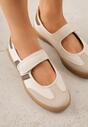 Beżowe Tenisówki w Stylu Balerinek z Zapięciem na Rzep Talwan