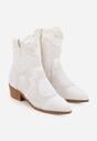 Białe Ażurowe Botki Kowbojki z Haftem na Niskim Obcasie Typu Stożek Bertolina