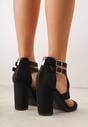 Czarne Sandały na Słupkowym Obcasie Perforacją z Imitacji Zamszu Lyrique