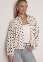 Jasnobeżowa Bluza w Groszki z Wiskozą o Nietoperzowym Kroju z Kołnierzykiem Rayo