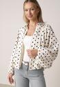 Jasnobeżowa Bluza w Groszki z Wiskozą o Nietoperzowym Kroju z Kołnierzykiem Rayo