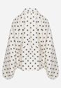 Jasnobeżowa Bluza w Groszki z Wiskozą o Nietoperzowym Kroju z Kołnierzykiem Rayo