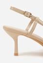 Beżowe Sandały na Szpilce z Odkrytą Piętą i Ażurowym Wzorem Kervidia