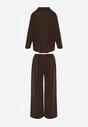 Brązowy Dzianinowy Komplet Dresowy z Wiskozą Bluza ze Stójką i Spodnie Neveniraa