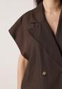 Brązowa Garniturowa Kamizelka Oversize z Dwurzędowym Zapięciem Edriana