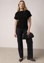 Czarny Bawełniany T-shirt z Marszczeniem w Talii i Dekoltem w Łódkę Savorith