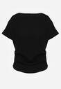 Czarny Bawełniany T-shirt z Marszczeniem w Talii i Dekoltem w Łódkę Savorith