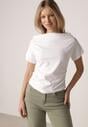Biały Bawełniany T-shirt z Marszczeniem w Talii i Dekoltem w Łódkę Savorith