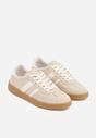 Beżowe Sneakersy na Kauczukowej Podeszwie z Geometrycznym Motywem Vikioria