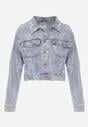 Niebieska Krótka Kurtka Jeansowa z Bawełną i Wiskozą w Kwiatowy Wzór Neanelith