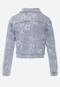 Niebieska Krótka Kurtka Jeansowa z Bawełną i Wiskozą w Kwiatowy Wzór Neanelith