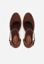 Brązowe Sandały na Koturnie z Plecionki i Zapięciem na Sprzączkę Jessaln