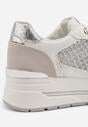 Białe Sneakersy na Grubej Podeszwie z Siateczkowymi i Metalicznymi Wstawkamu Sewtira