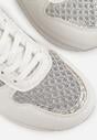 Białe Sneakersy na Grubej Podeszwie z Siateczkowymi i Metalicznymi Wstawkamu Sewtira