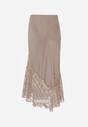 Beżowa Spódnica z Satyny z Koronką i Rozcięciem na Nogę Doritana