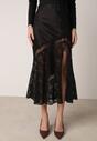 Czarna Spódnica z Satyny z Koronką i Rozcięciem na Nogę Doritana
