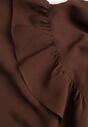 Brązowa Wiskozowa Sukienka Koszulowa z Falbanami przy Rękawach i Paskiem Dinirae