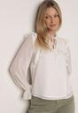 Biała Romantyczna Bluzka z Falbankami i Wiązaniem przy Dekolcie Zeaniyana