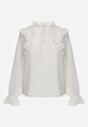 Biała Romantyczna Bluzka z Falbankami i Wiązaniem przy Dekolcie Zeaniyana