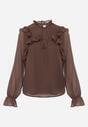 Brązowa Romantyczna Bluzka z Falbankami i Wiązaniem przy Dekolcie Zeaniyana
