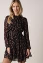 Czarna Rozkloszowana Sukienka w Kwiaty i Kropki z Transparentnymi Rękawami Edinella