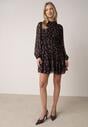 Czarna Rozkloszowana Sukienka w Kwiaty i Kropki z Transparentnymi Rękawami Edinella