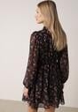 Czarna Rozkloszowana Sukienka w Kwiaty i Kropki z Transparentnymi Rękawami Edinella