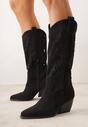 Czarne Kozaki Kowbojki na Stożkowym Obcasie z Ażurową Cholewką Tidanna