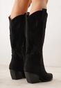Czarne Kozaki Kowbojki na Stożkowym Obcasie z Ażurową Cholewką Tidanna