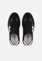 Czarne Skórzane Sneakersy na Grubej Podeszwie Ozdobione  Paskami i Perforacją Wiefia