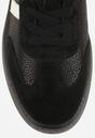 Czarne Skórzane Sneakersy na Grubej Podeszwie Ozdobione  Paskami i Perforacją Wiefia