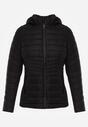 Czarna Pikowana Kurtka Przejściowa z Kapturem i Elastycznymi Panelami Feziala
