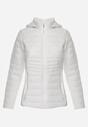 Biała Pikowana Kurtka Przejściowa z Kapturem i Elastycznymi Panelami Feziala
