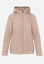 Beżowa Przejściowa Kurtka Pikowana z Odpinanym Kapturem Edrelith