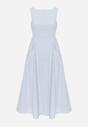 Jasnoniebieska Sukienka Bawełniana o Rozkloszowanym Fasonie z Dekoltem Łódką i Kieszeniami Elenira